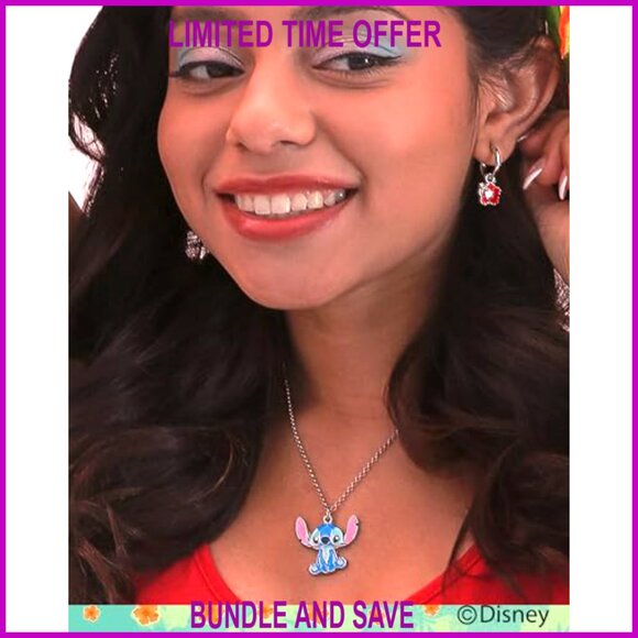 Lilo & Stitch Jewelry Set, Hoop Earrings & Adjustable Necklace, Gift - Picture 2 of 6